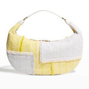 STAUD Yellow and White Hobo Bag